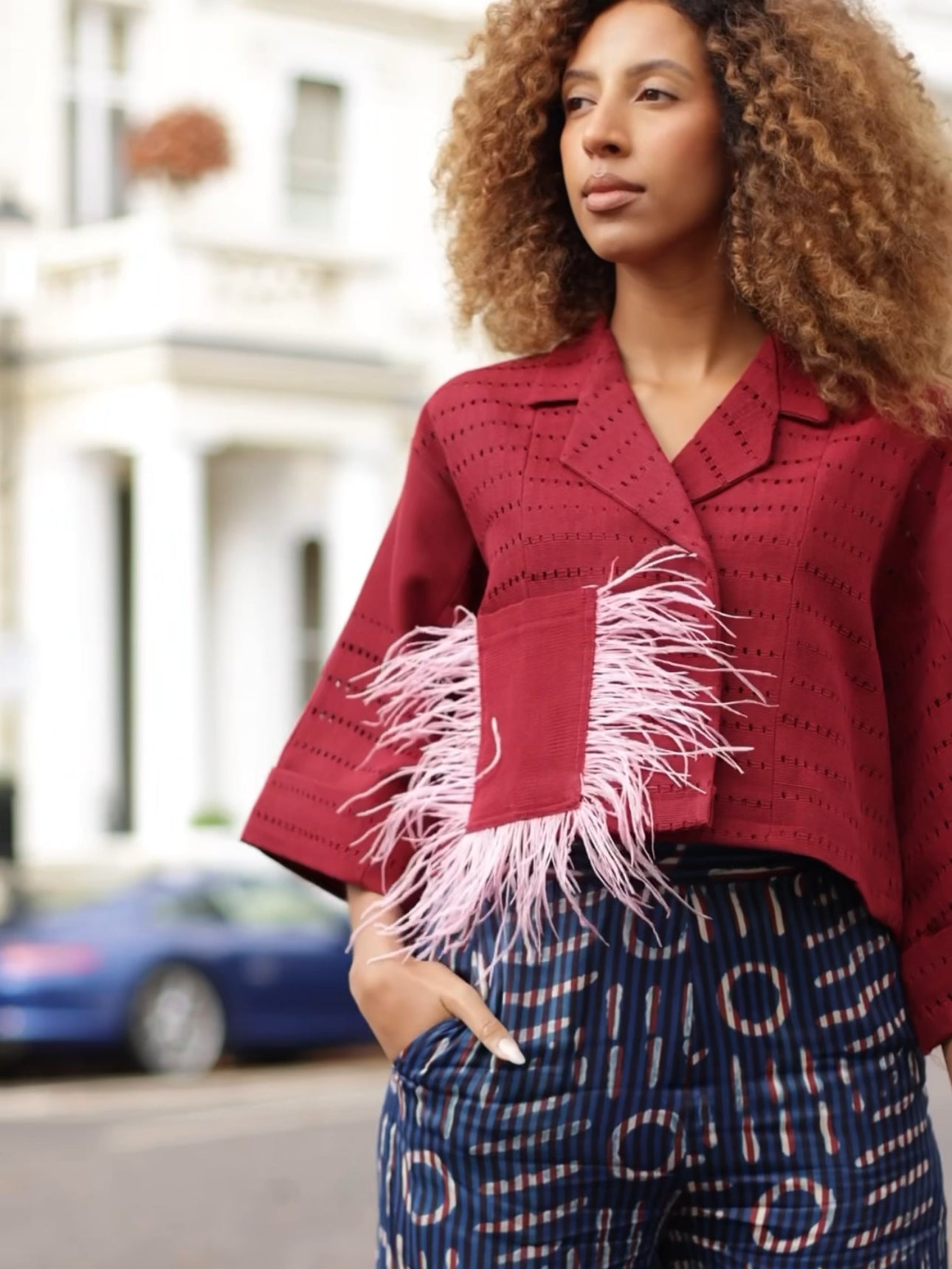 Babayo Asooke Crop Jacket with side feathered pocket